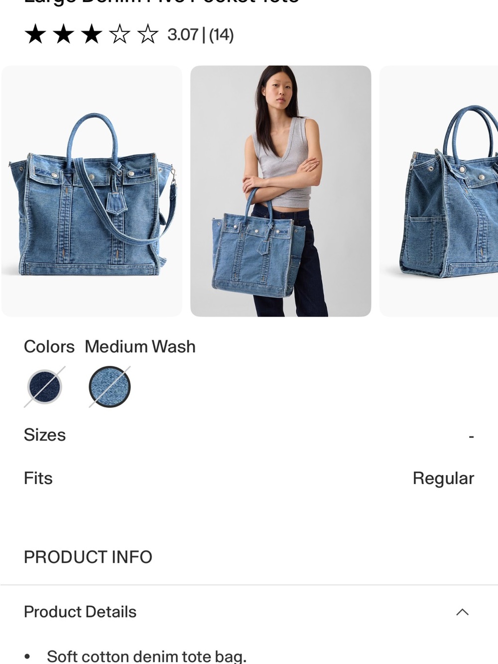 NWT Gap Denim Tote Bag Large size - Women